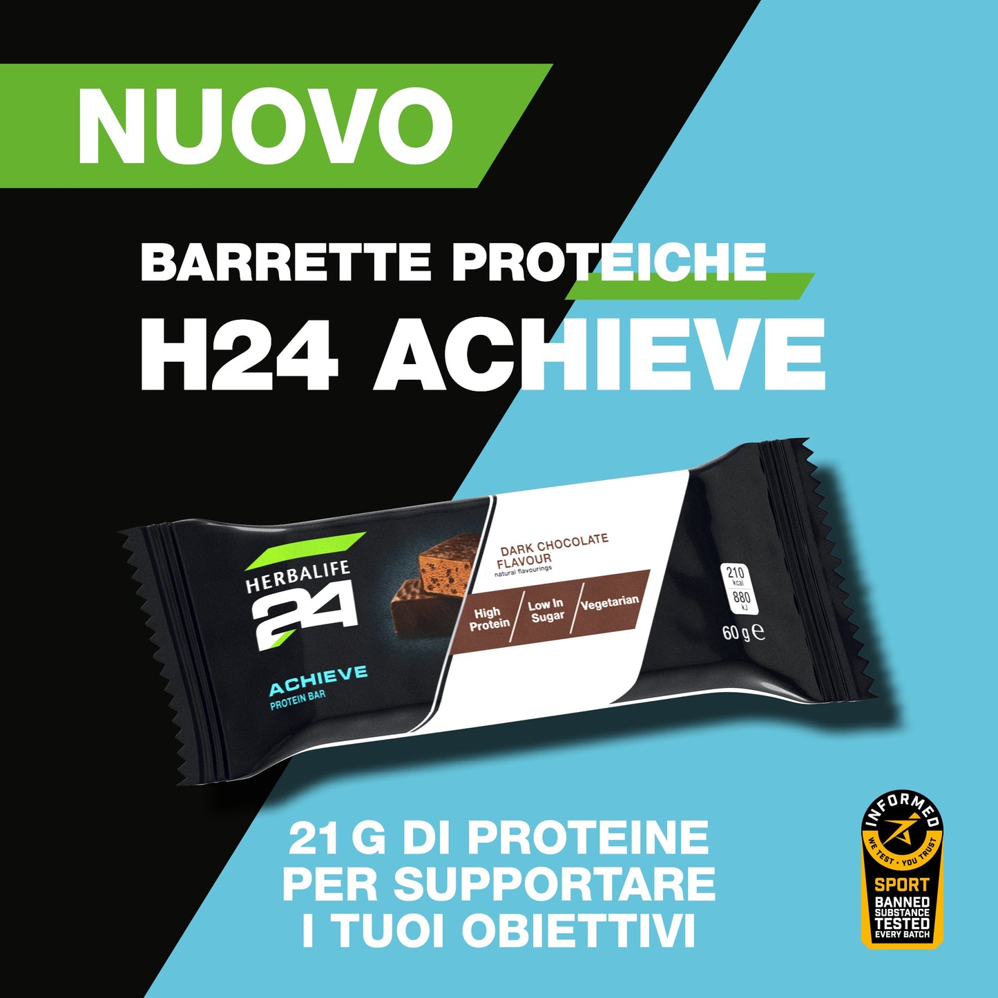 Achieve Barrette proteiche H24 (Gusto Cioccolato Fondente)
