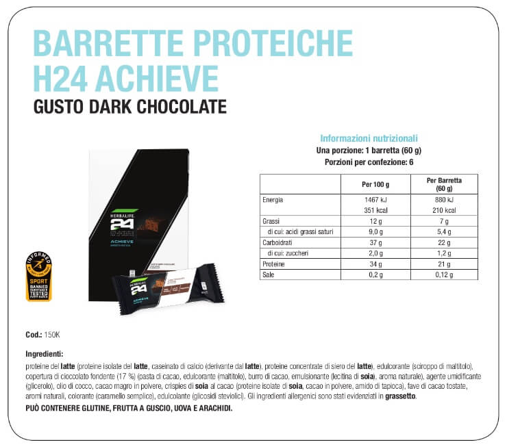 Achieve Barrette proteiche H24 (Gusto Cioccolato Fondente)